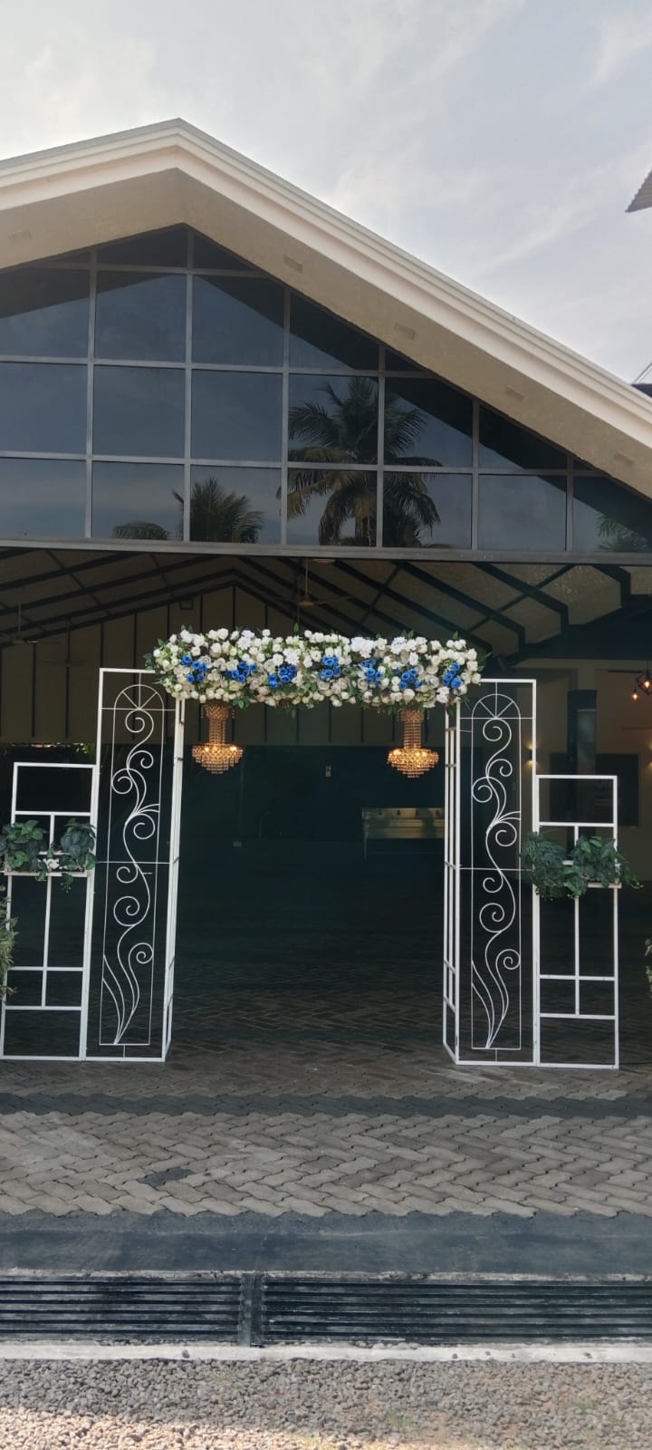 Exterior entrance gate of Diamond Banquet Hall prepared for guests